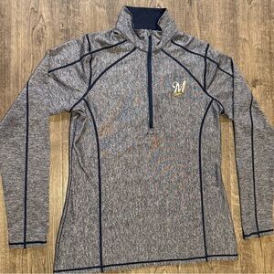 Milwaukee Brewers Antigua Navy and Gray Quarter-Zip Pullover